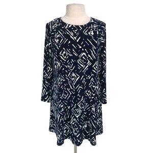 RALPH LAUREN Women Mini Flare Dress Petti Sz 10P Blue White Geometric Print 122A